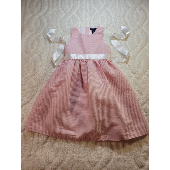 Chaps Girls Pink Easter Dress Sz 6 Ribbon Belt Pleated - Picture 1 of 8